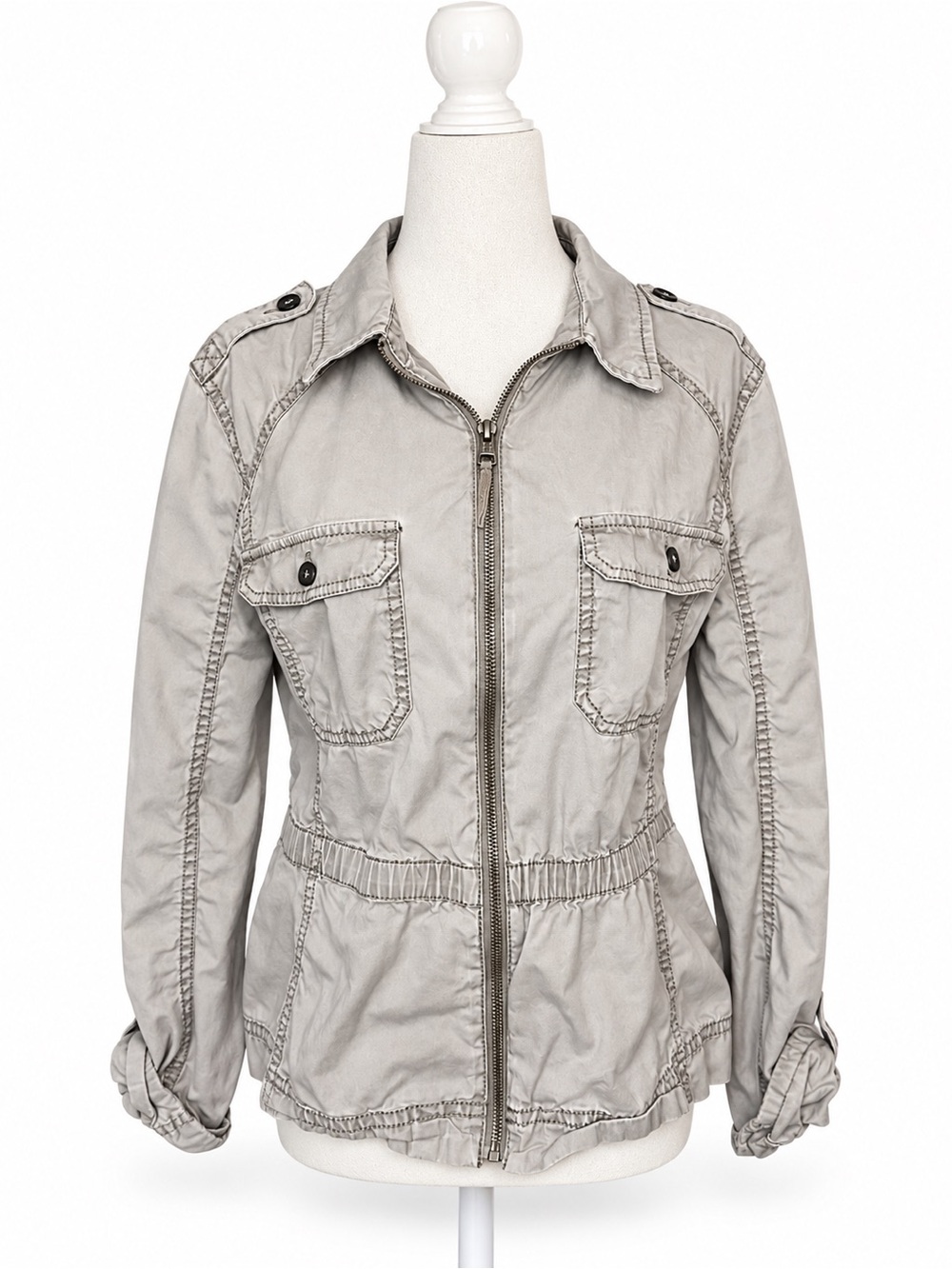 Mudd Light Gray Utility Zip Front Jacket